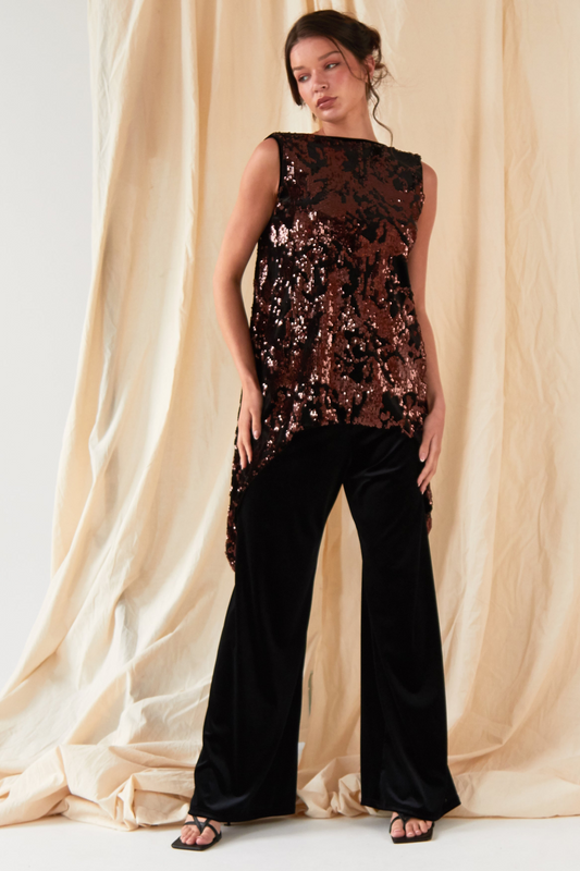 Sarvin Raven Wide Leg Velvet Trousers