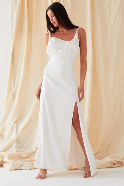 Sarvin Roya Asymmetric White Maxi Dress