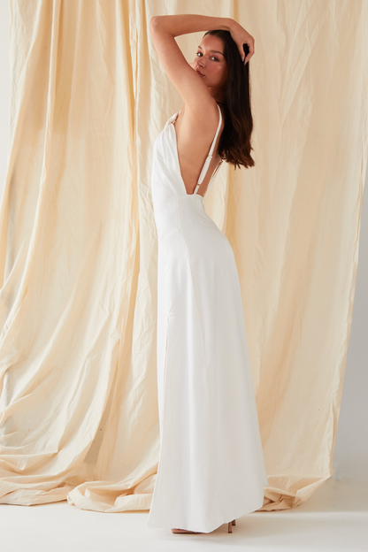 Sarvin Roya Asymmetric White Maxi Dress