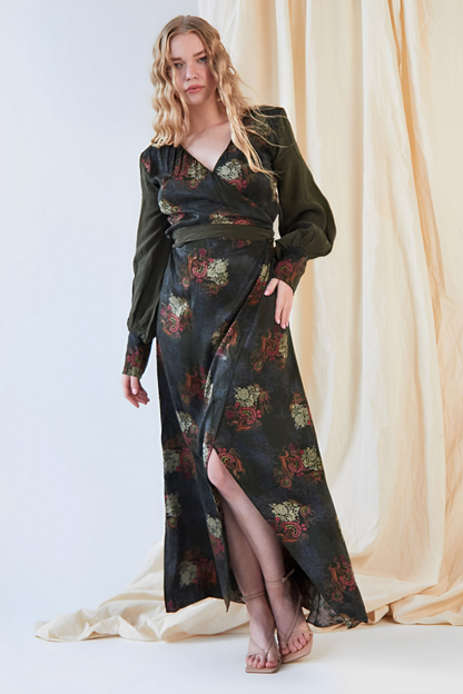 Sarvin Verdant Long Sleeve Wrap Dress