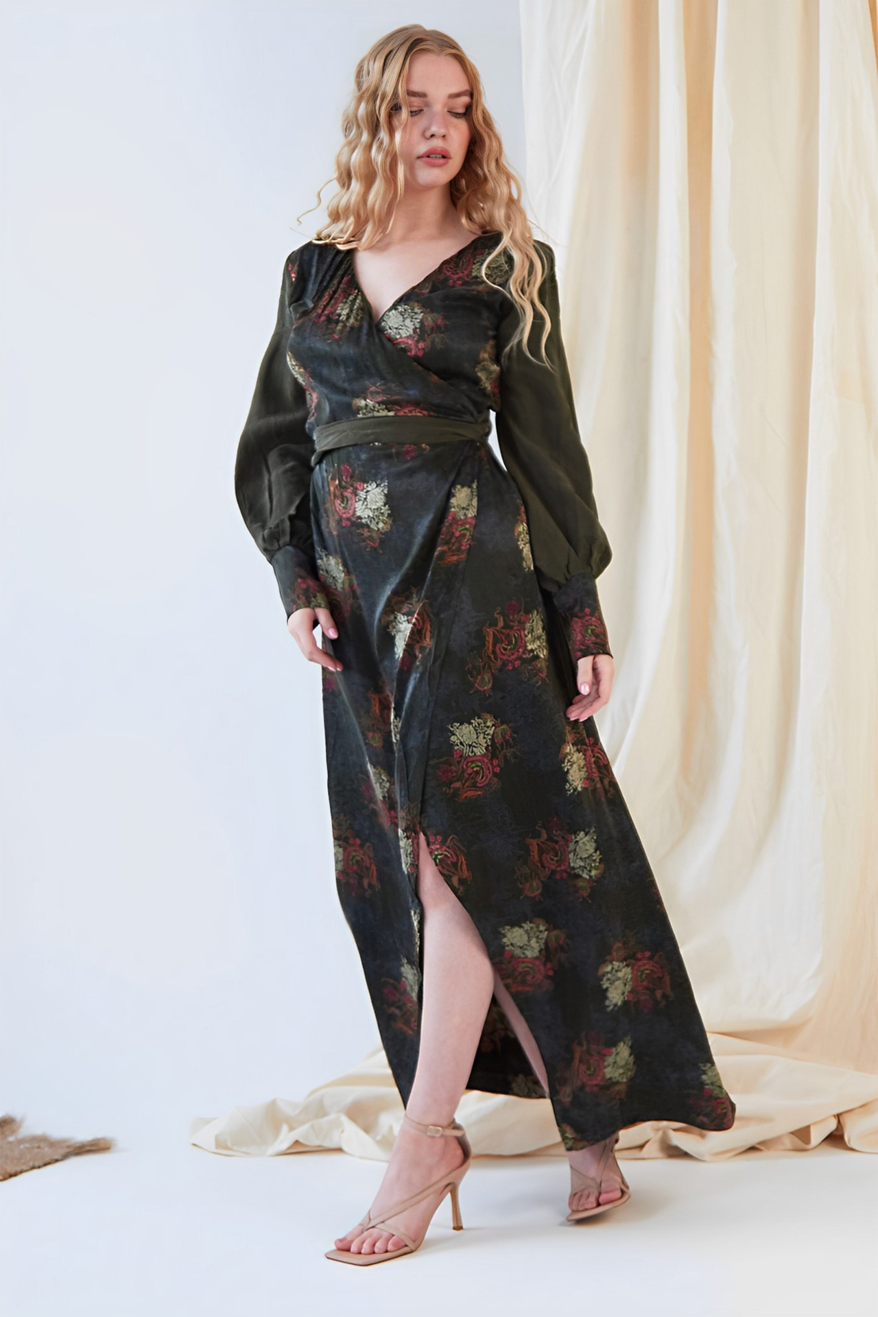 Sarvin Verdant Long Sleeve Wrap Dress