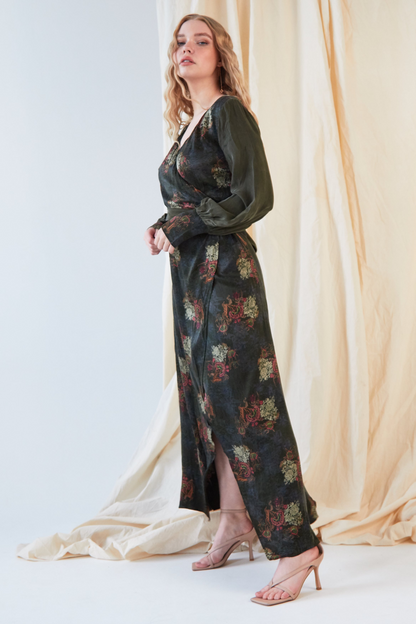 Sarvin Verdant Long Sleeve Wrap Dress