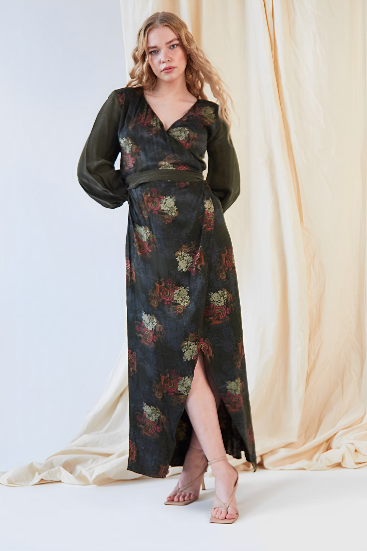 Sarvin Verdant Long Sleeve Wrap Dress