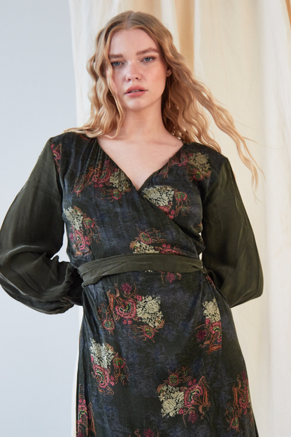 Sarvin Verdant Long Sleeve Wrap Dress