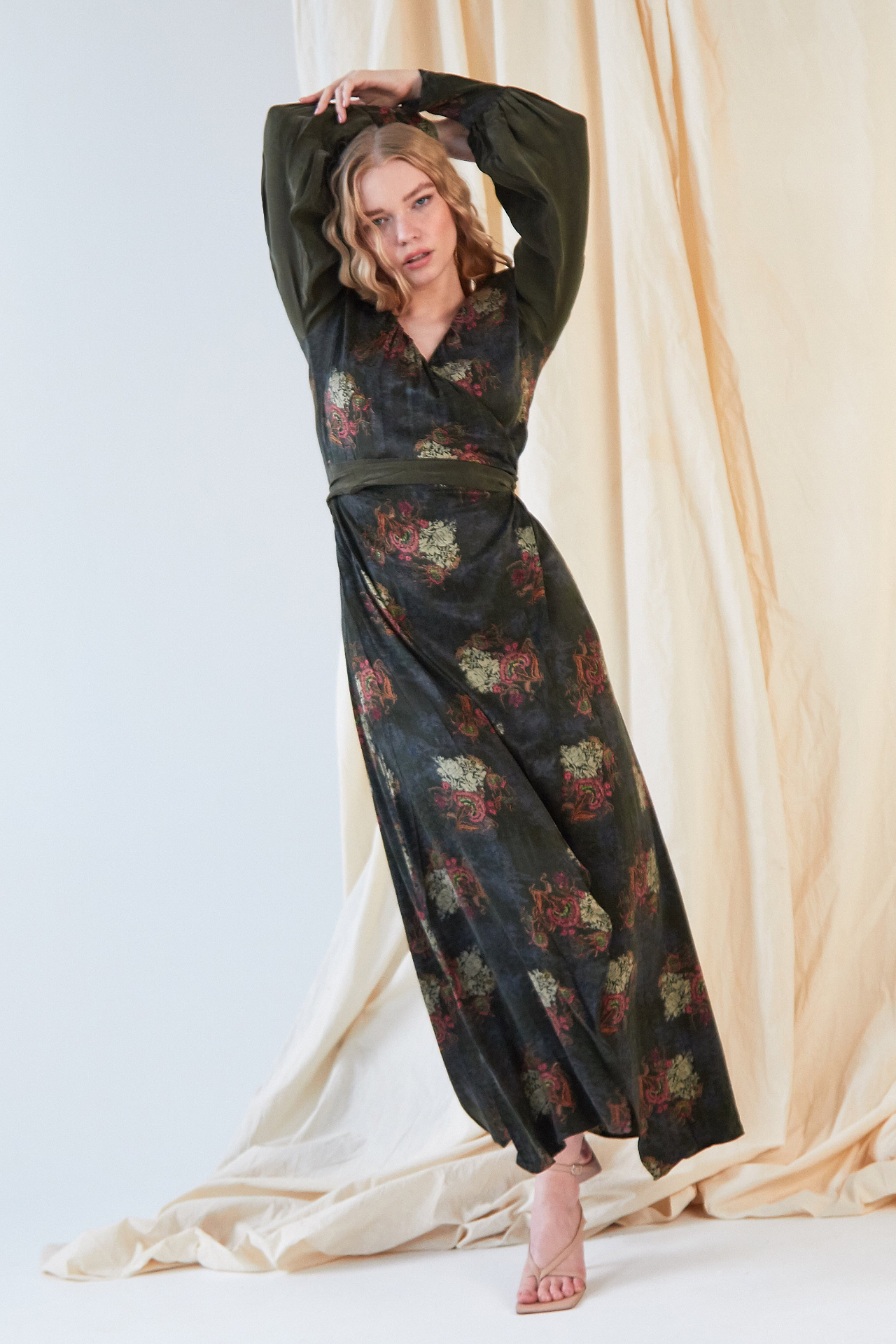 Sarvin Verdant Long Sleeve Wrap Dress