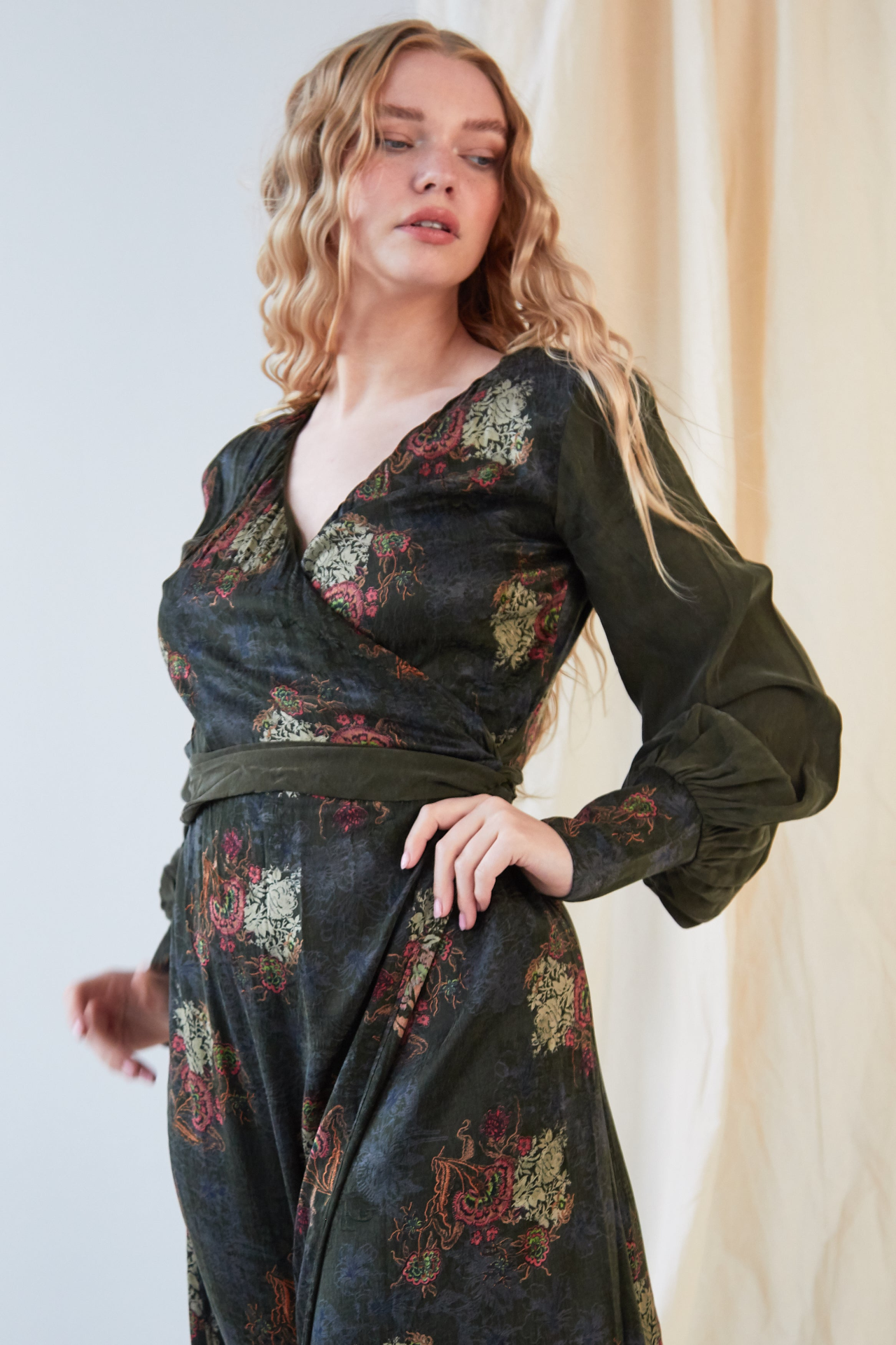 Sarvin Verdant Long Sleeve Wrap Dress