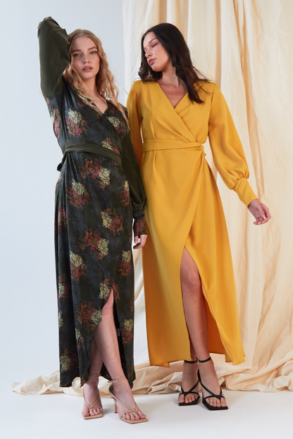 Sarvin Verdant Long Sleeve Wrap Dress