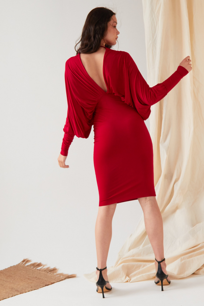 Sarvin Lea Red Batwing Dress