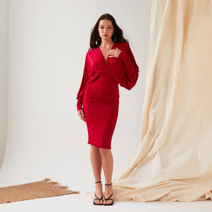 Sarvin Lea Red Batwing Dress