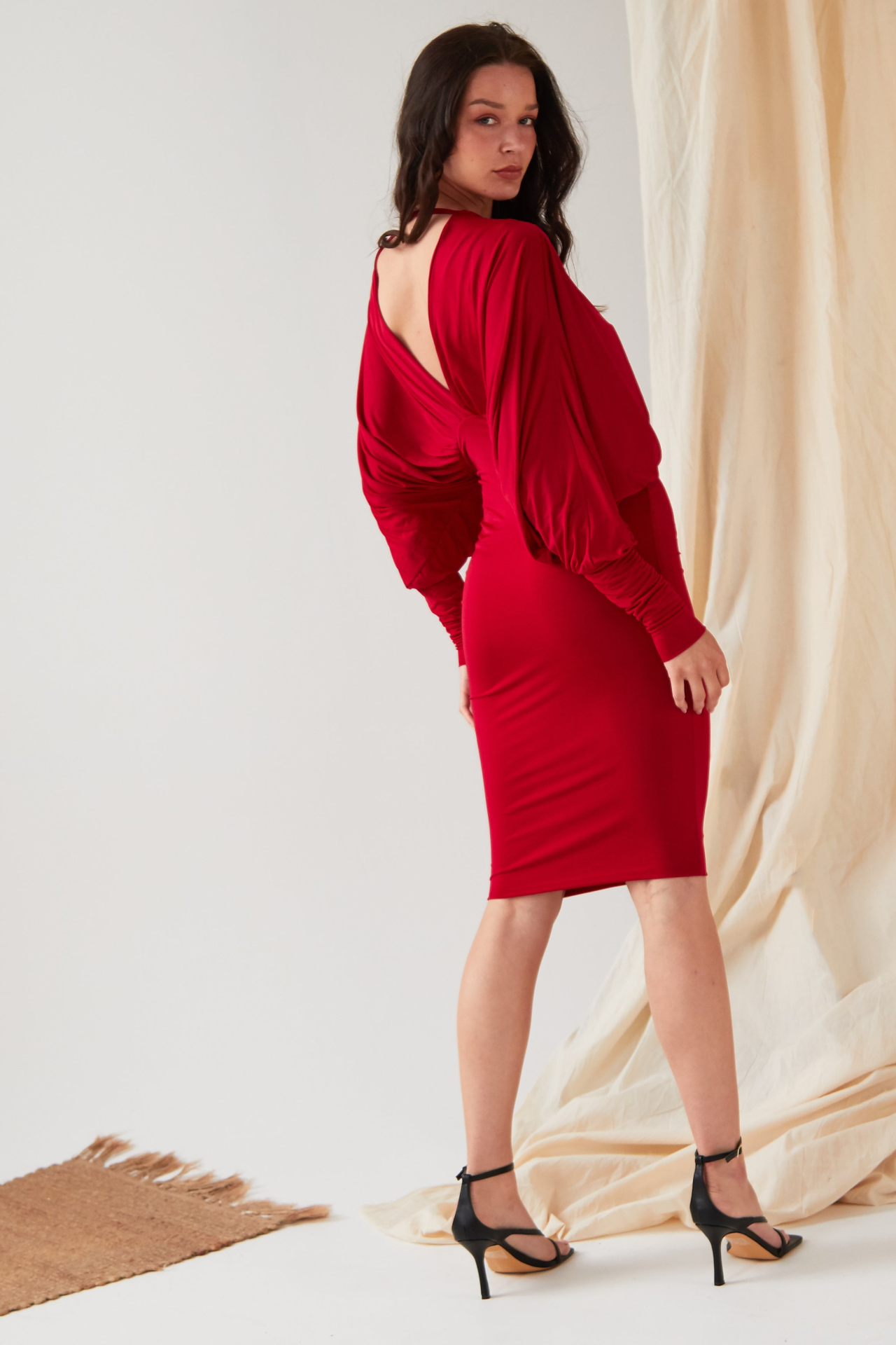 Sarvin Lea Red Batwing Dress