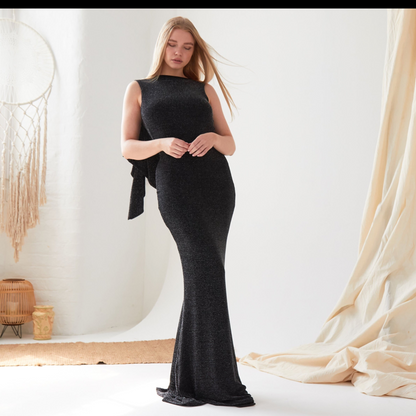 Sarvin Marilyn Black Cowl Back Gown