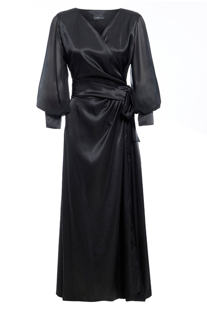 Sarvin Amber Black Wrap Maxi Dress