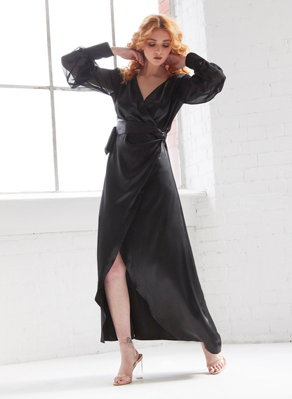 Sarvin Amber Black Wrap Maxi Dress