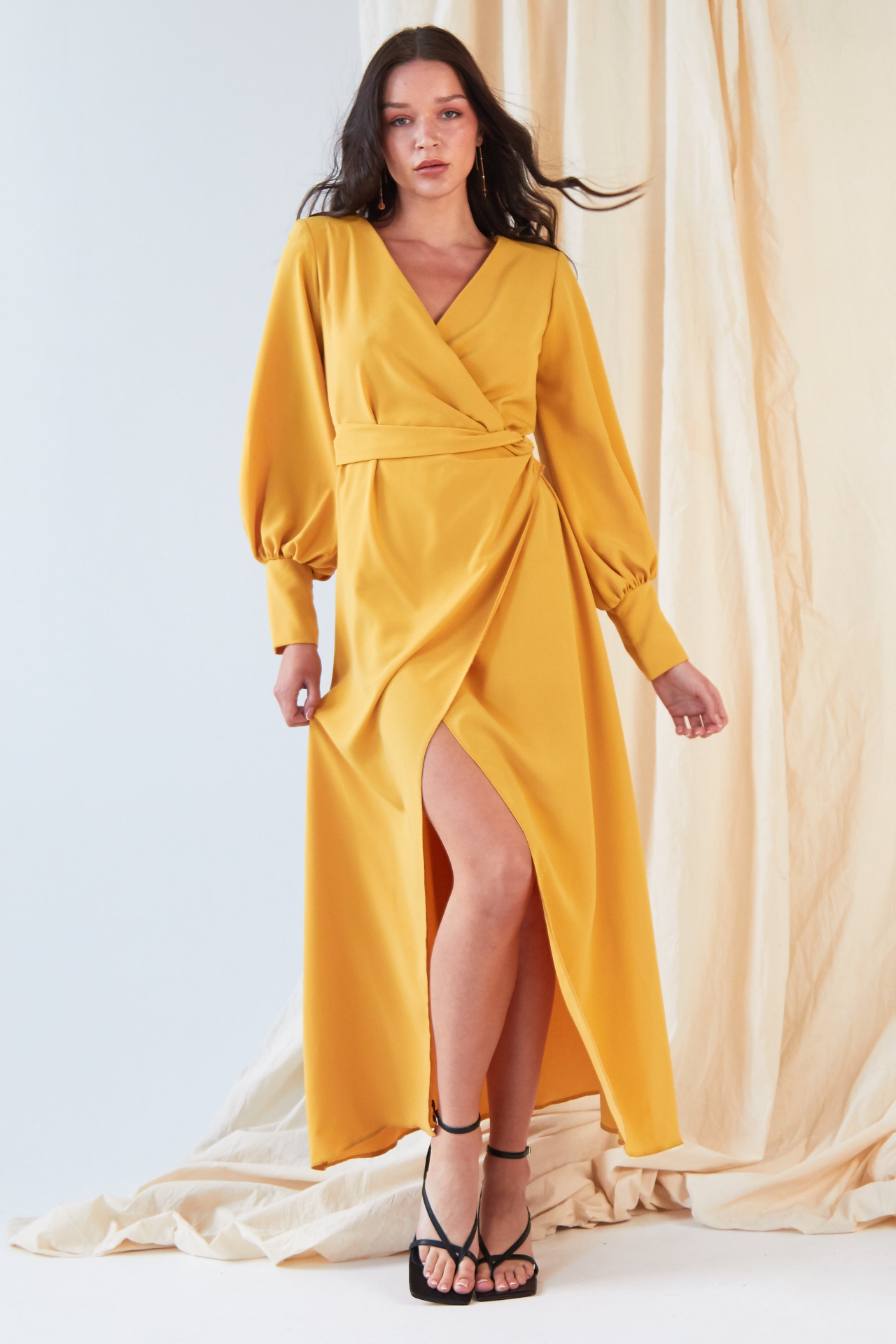 Sarvin Amber Mustard Wrap Dress