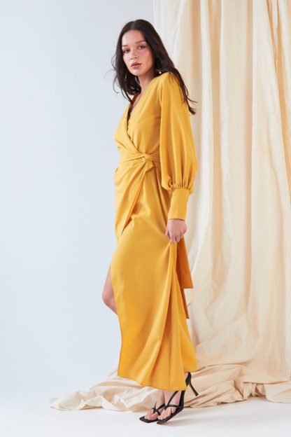 Sarvin Amber Mustard Wrap Dress