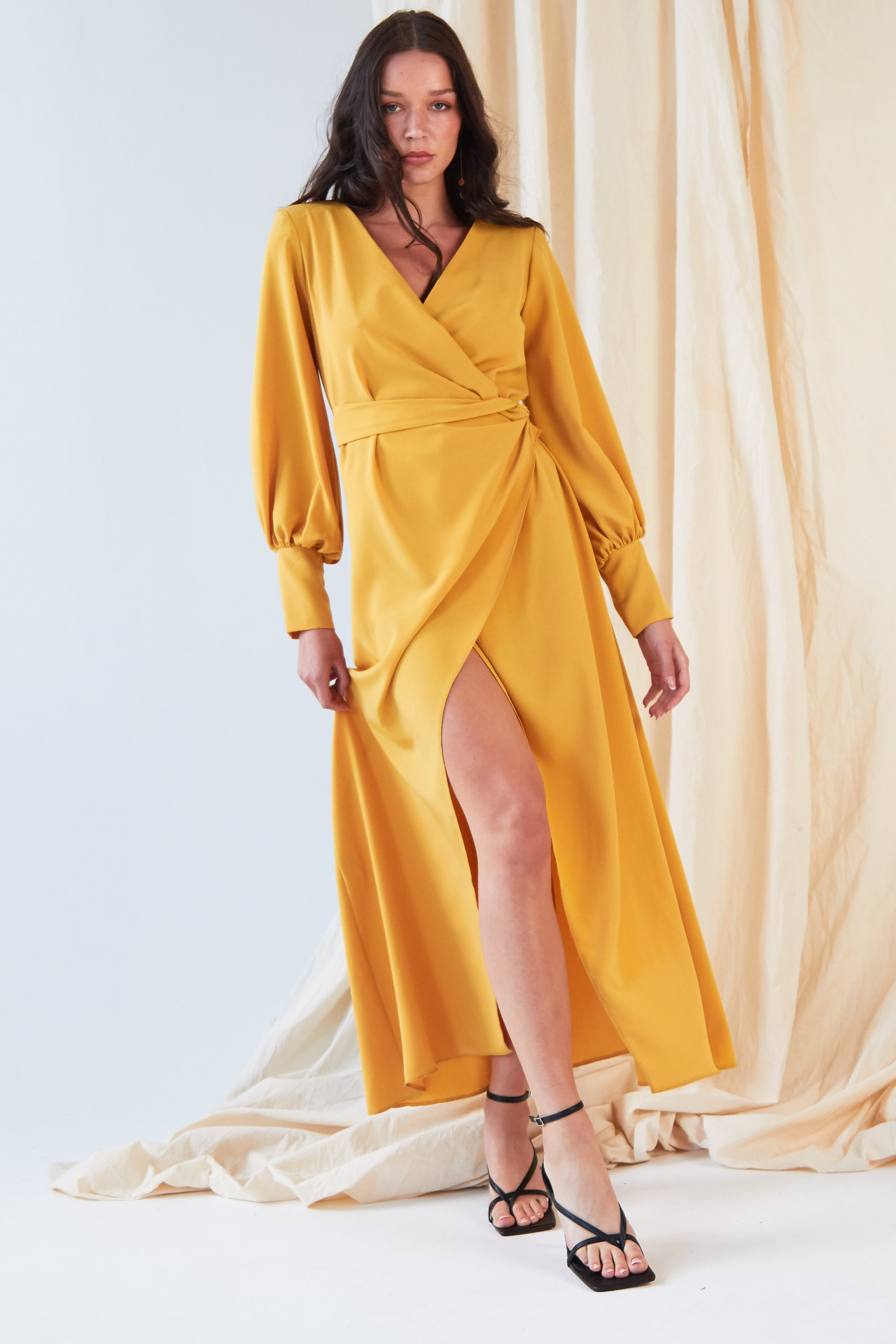 Sarvin Amber Mustard Wrap Dress