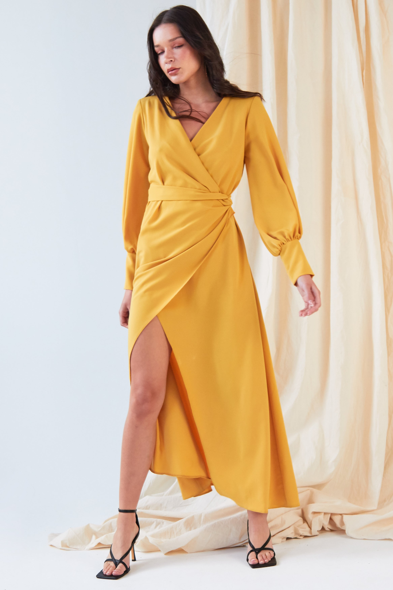 Sarvin Amber Mustard Wrap Dress