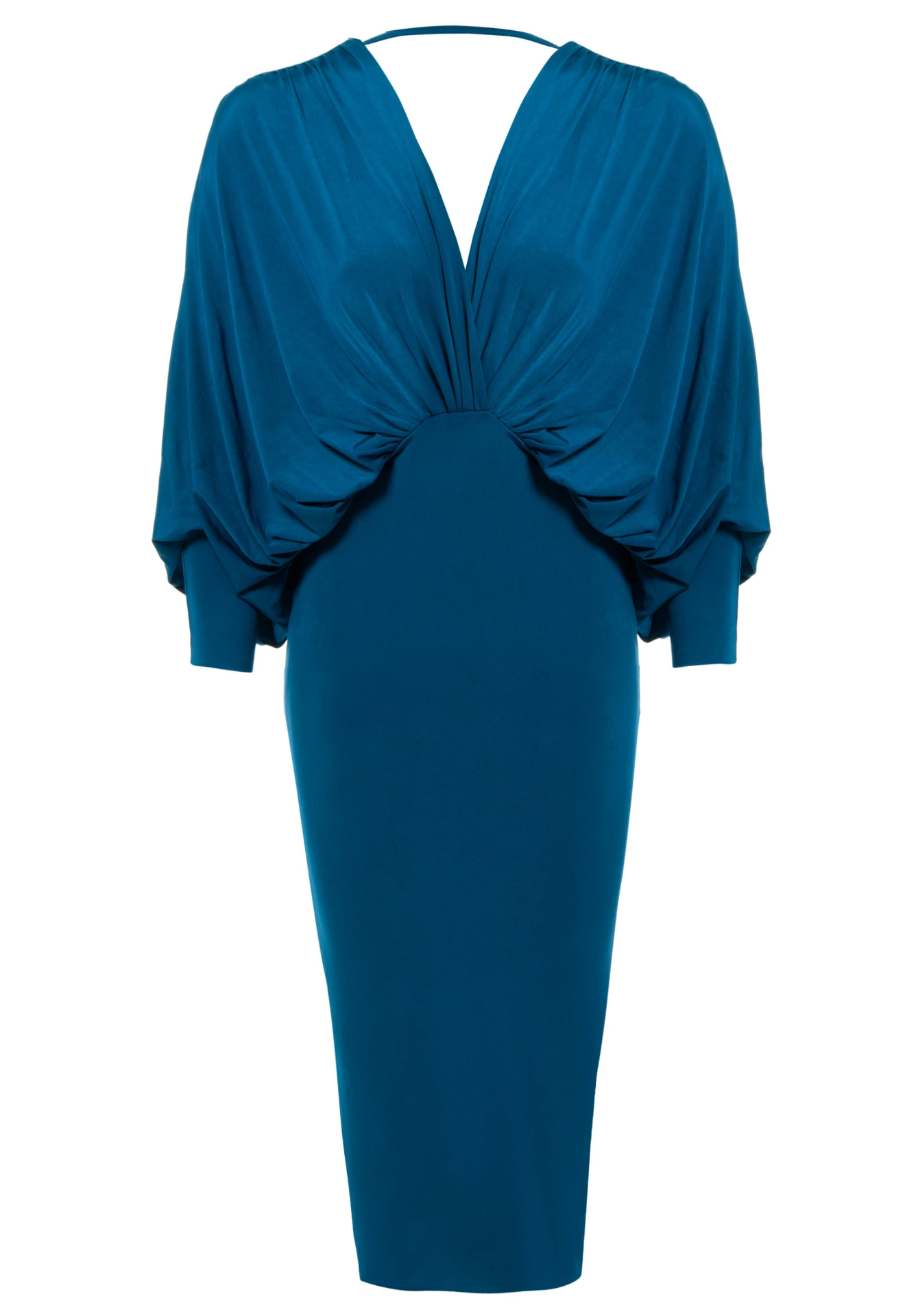 Sarvin Lea Teal Plunging Front Midi Dress