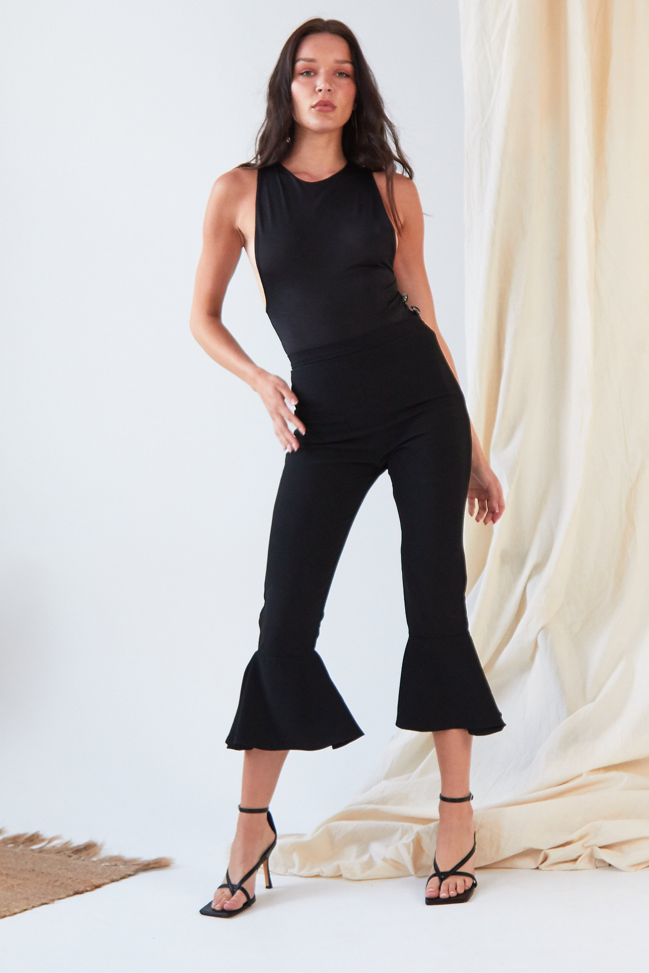 Sarvin Ashlee Black Frill Hem Trousers