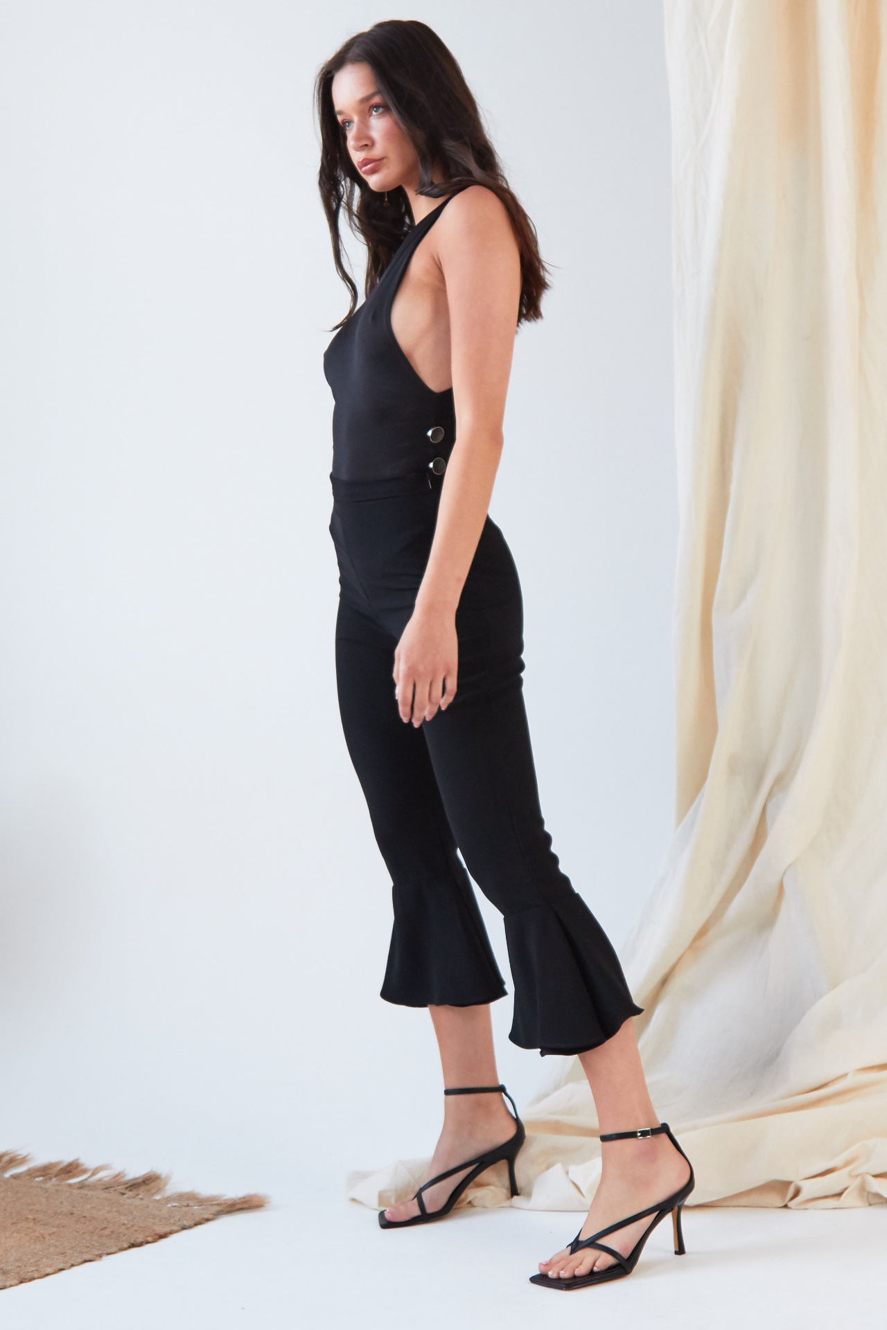 Sarvin Ashlee Black Frill Hem Trousers