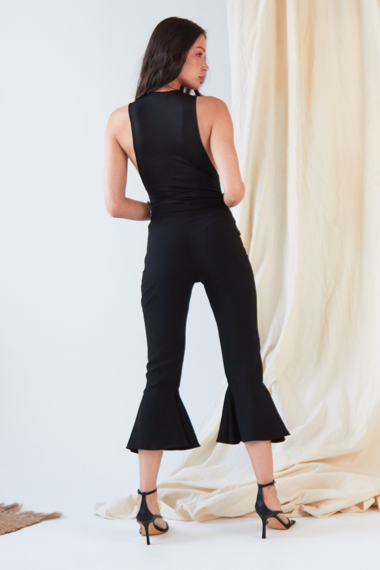 Sarvin Ashlee Black Frill Hem Trousers