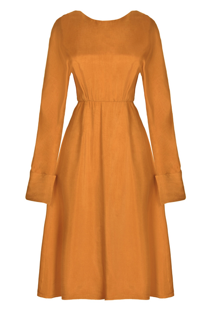 Sarvin Shay Gold Long Sleeve Midi Dress