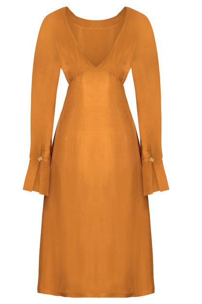 Sarvin Shay Gold Long Sleeve Midi Dress