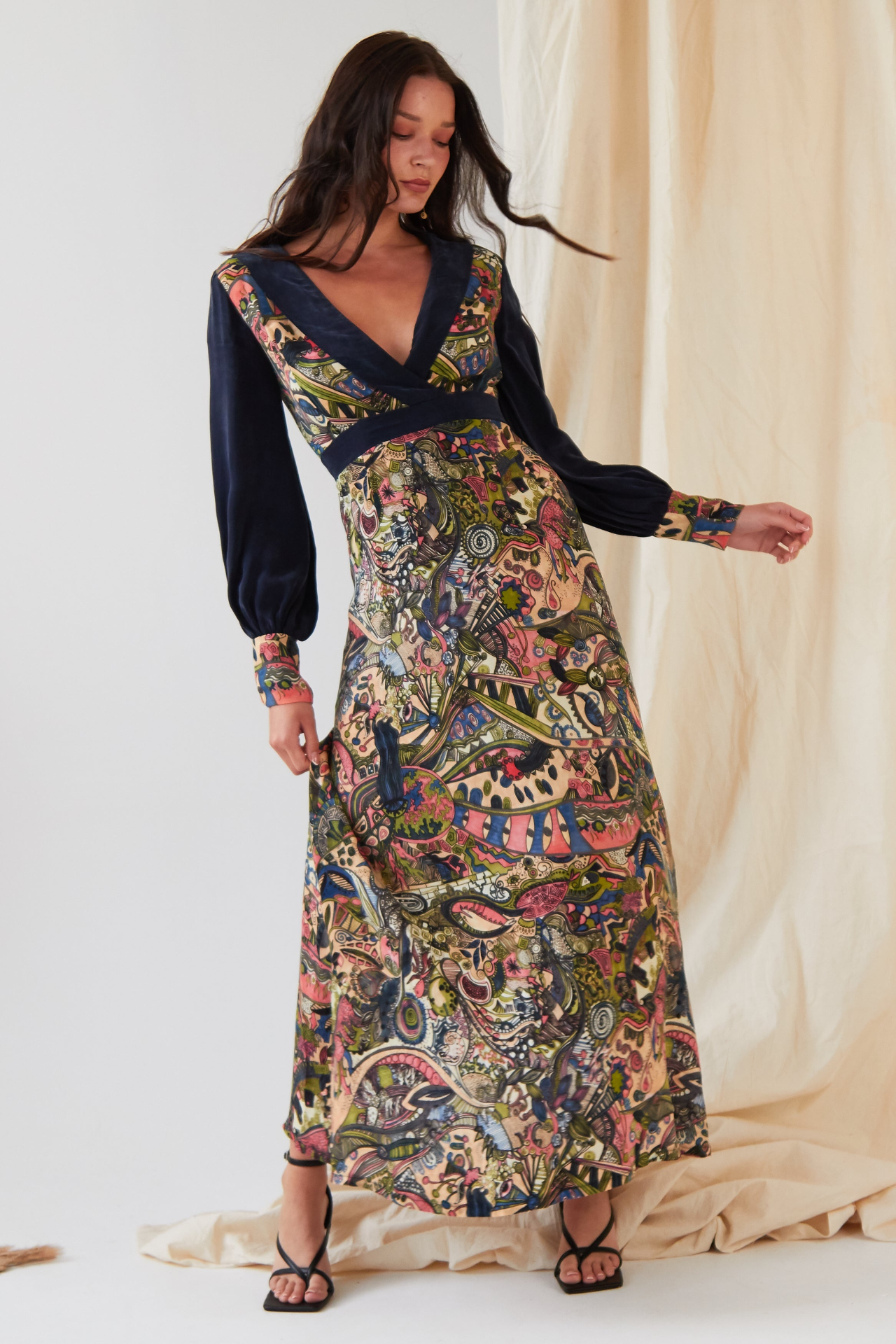 Sarvin Larica Printed Long Sleeve Maxi Dress