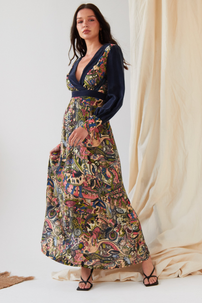 Sarvin Larica Printed Long Sleeve Maxi Dress