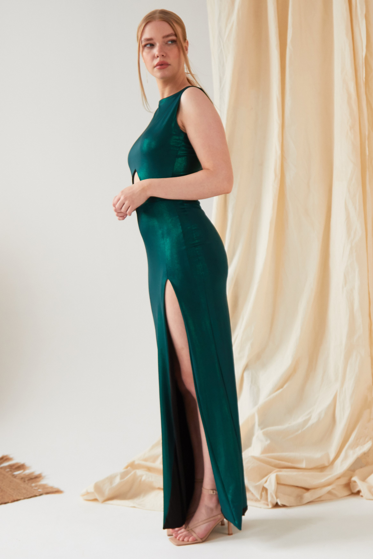 Sarvin Jade Green Cut Out Side Dress