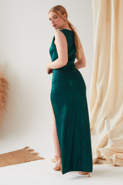 Sarvin Jade Green Cut Out Side Dress