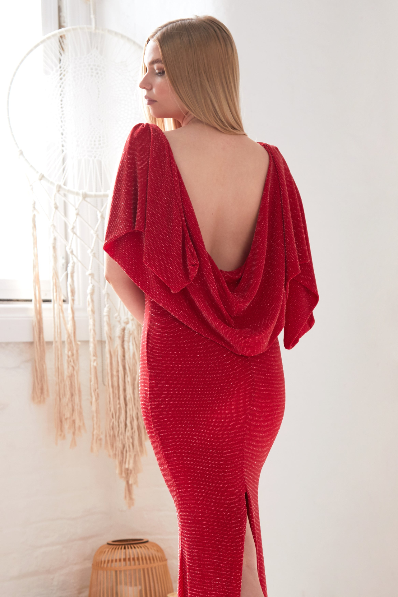 Sarvin Marilyn Red Cowl Back Gown