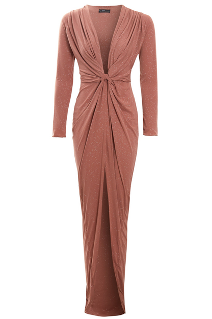 Sarvin Clara Rose Gold Twist-Knot Front Dress