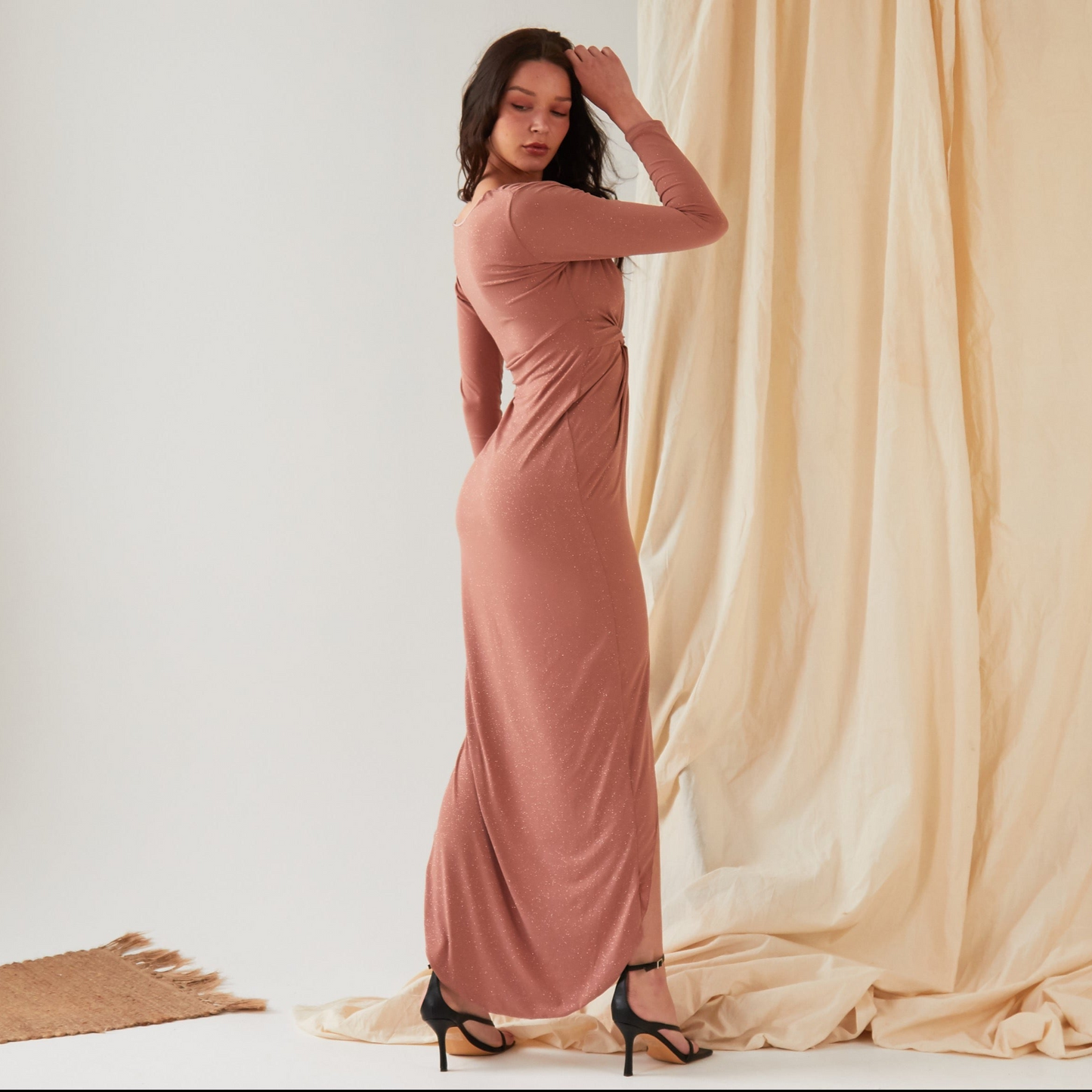 Sarvin Clara Rose Gold Twist-Knot Front Dress