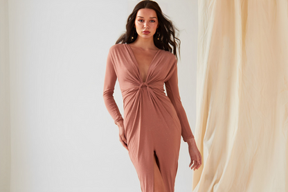 Sarvin Clara Rose Gold Twist-Knot Front Dress