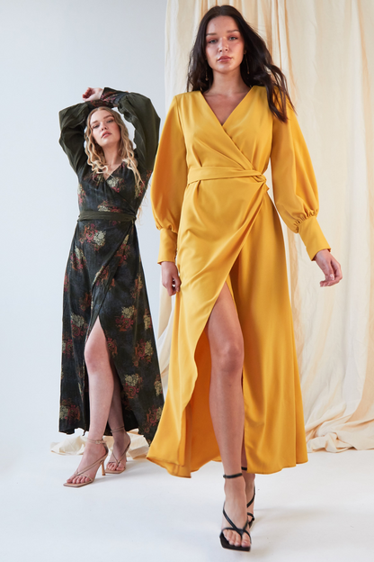 Sarvin Amber Mustard Wrap Dress