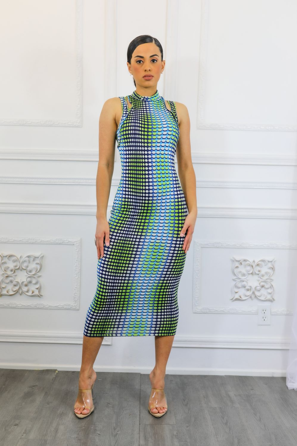 Multi Dimension Scale Print Midi Dress