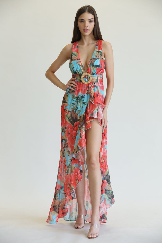 Juli - Tropical Floral Print Premium Dress