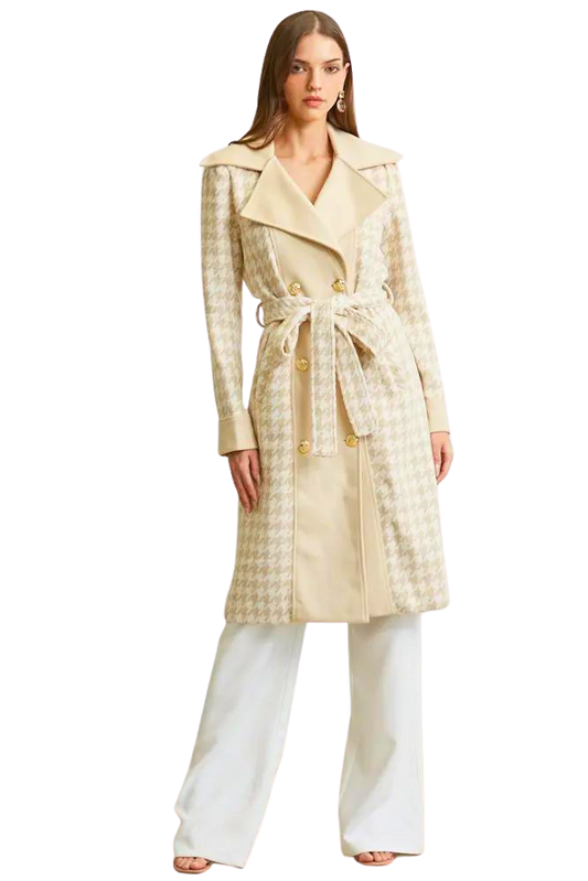 Adalee - Premium Houndstooth Print Overcoat