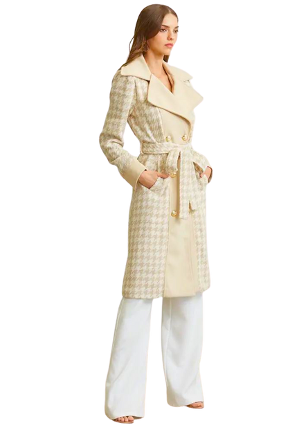 Adalee - Premium Houndstooth Print Overcoat