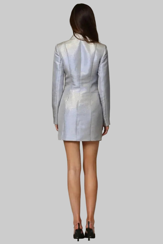 Cristie Two-Tone Metallic Silver-Violet Blazer Dress with Padded Shoulders | Rose Paulino