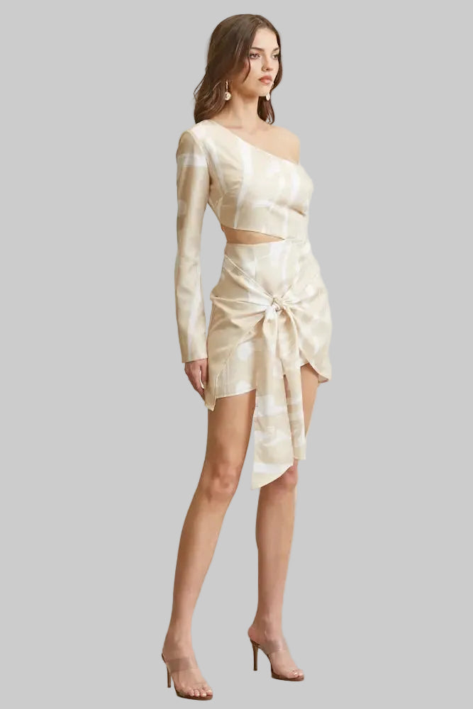 Faith Abstract Brushstroke One-Shoulder Dress with Side Cutout & Wrap Skirt | Rose Paulino