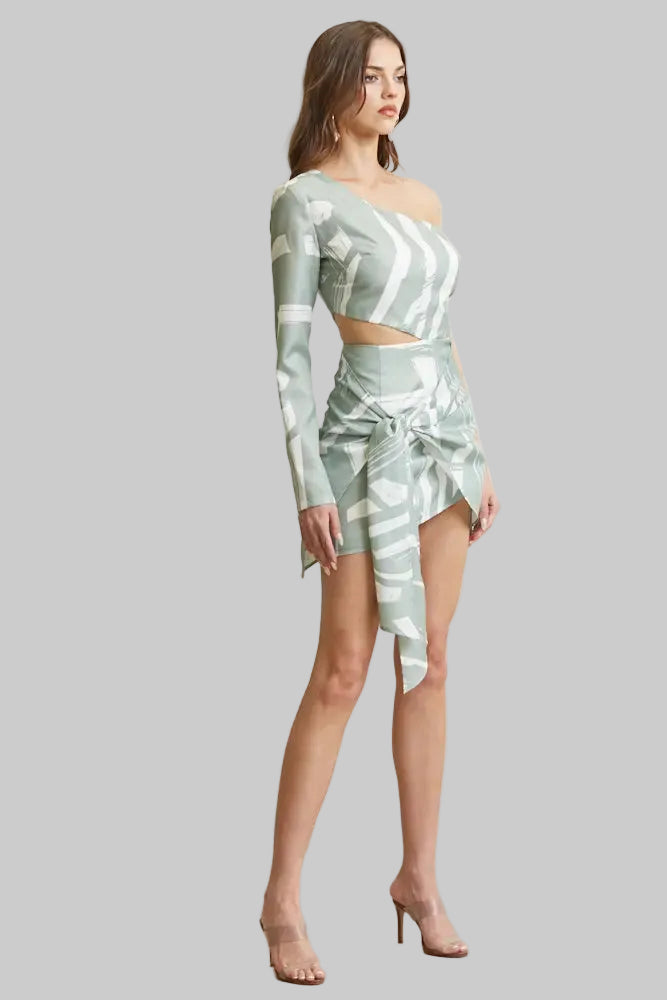 Faith Abstract Brushstroke One-Shoulder Dress with Side Cutout & Wrap Skirt | Rose Paulino