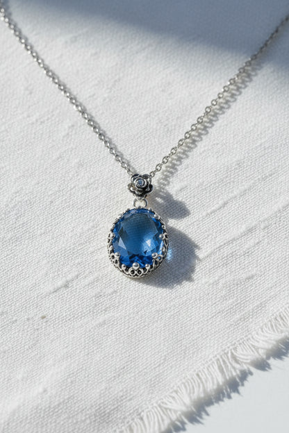 Handcrafted 925 Sterling Silver Blue Quartz Filigree Art Pendant Necklace | Filigranist