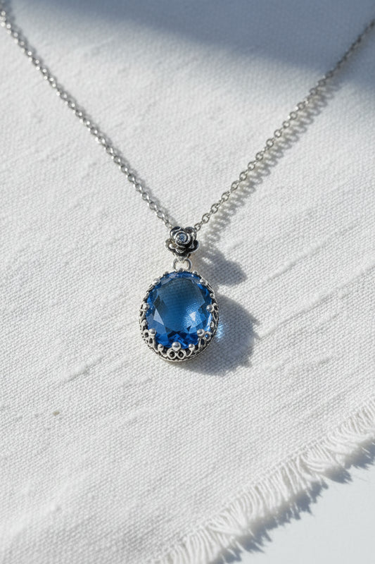Handcrafted 925 Sterling Silver Blue Quartz Filigree Art Pendant Necklace | Filigranist