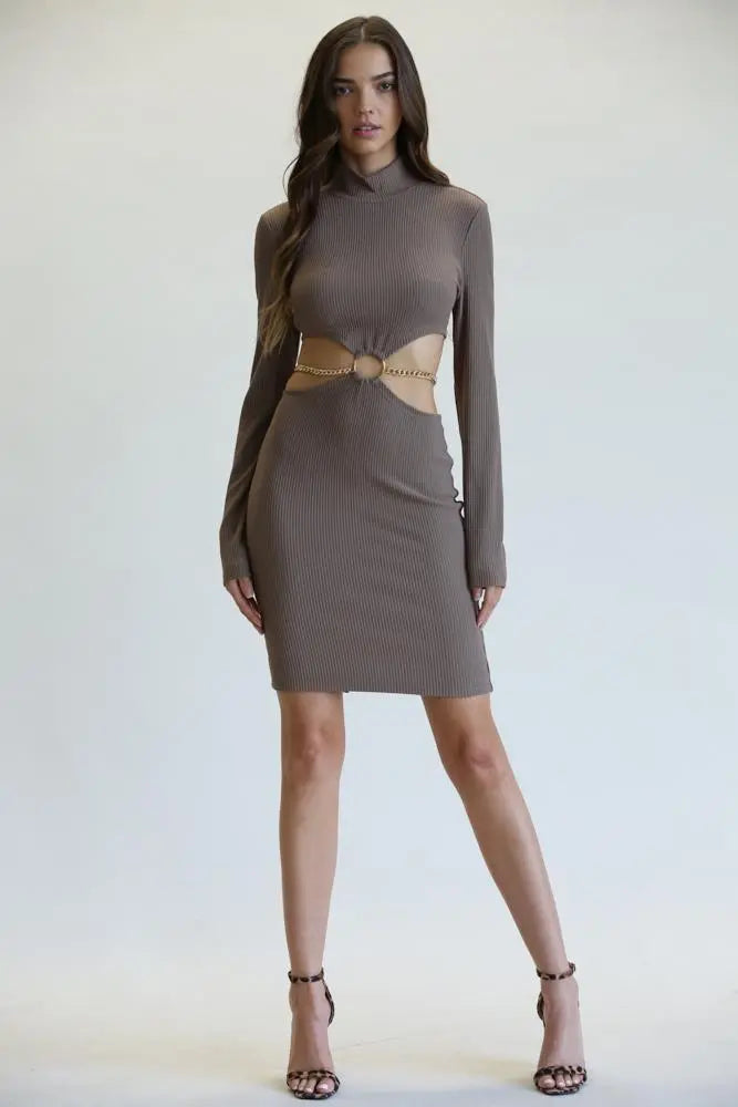 Pam Gold Chain O-Ring Cutout Ribbed Knit Maxi Dress | Rose Paulino