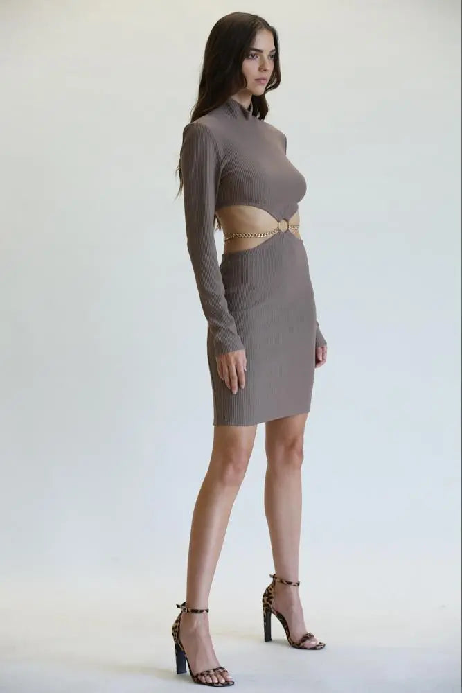 Pam Gold Chain O-Ring Cutout Ribbed Knit Maxi Dress | Rose Paulino
