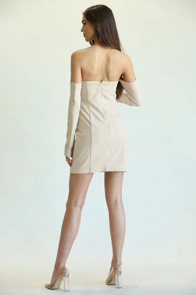 Zuri Off-Shoulder Double-Breasted Blazer Dress with Gold Buttons | Rose Paulino
