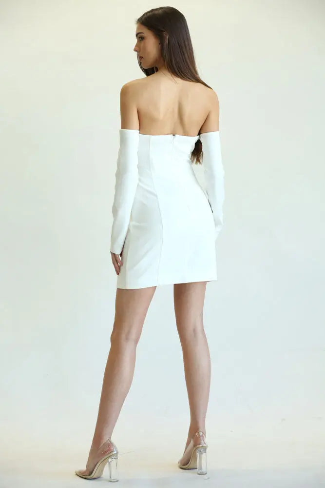 Zuri Off-Shoulder Double-Breasted Blazer Dress with Gold Buttons | Rose Paulino