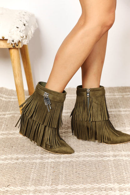 Legend Edgy Vegan Suede Ankle Booties with Open Shank